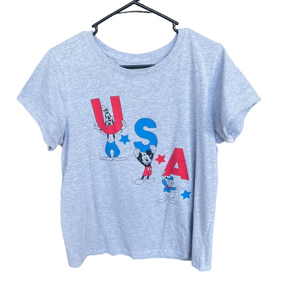 Disney Tops - Disney Shirt Womens Large Gray USA Patriotic Short Sleeve
